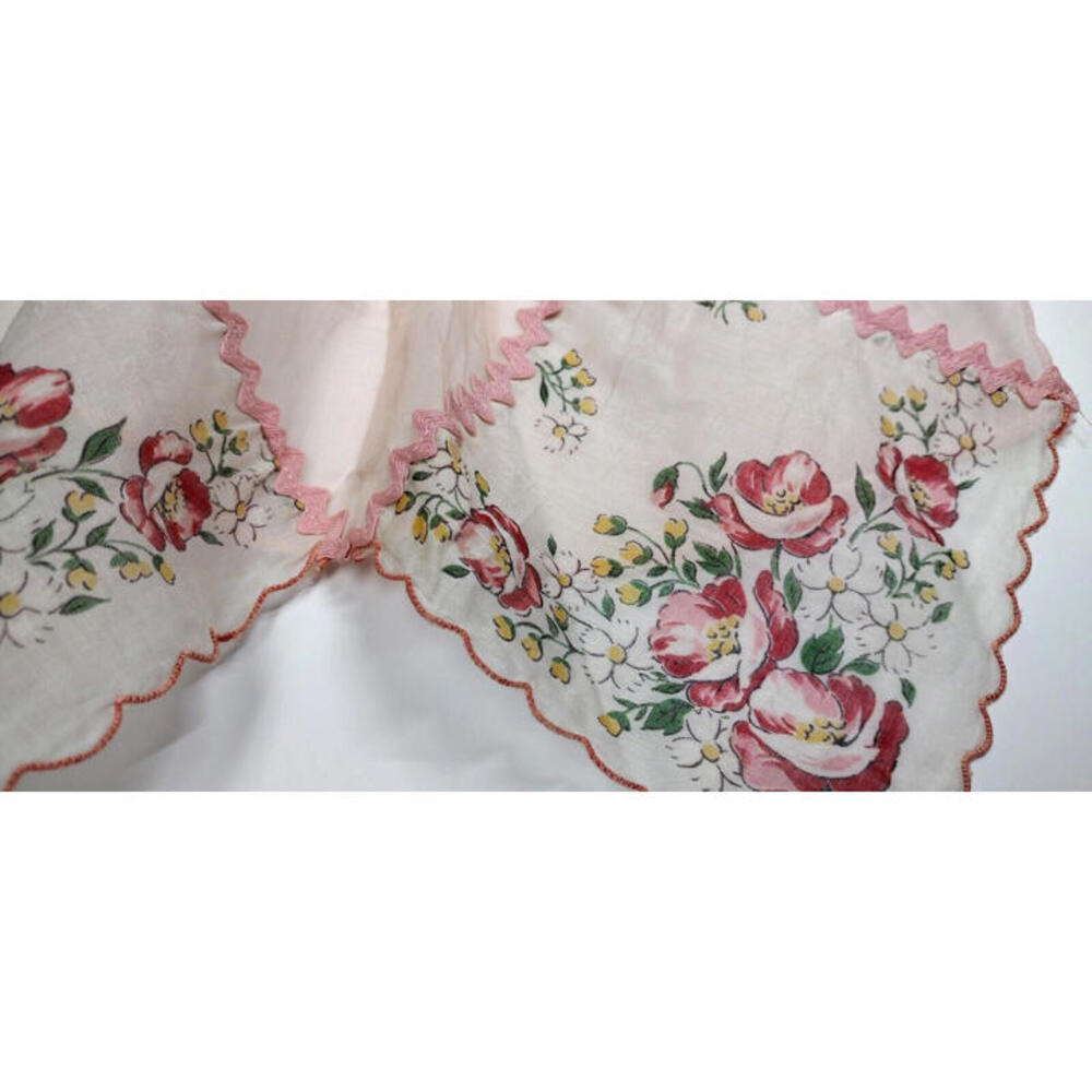 40s 50s Silk Organza Apron Mother Daughter Set Light Pink Red Roses Handkerchief - Picture 16 of 16